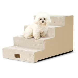 COZY KISS Dog Stairs for Small Dogs 15.7" H, 4-Step Gentle Incline Pet Step for Couch Sofa, Non-Slip Right-Angle Dog Ramp for Puppy Doggie Senior Cats, 15.7x23.6x15.7 Inch, Beige