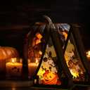 3 Pieces Halloween Lanterns Decoration 6.1" Height Retro Hanging Lamp Halloween Pumpkins Castle Flameless Candle Holder Triangular Lantern for Home Indoor Outdoor Party Supplies