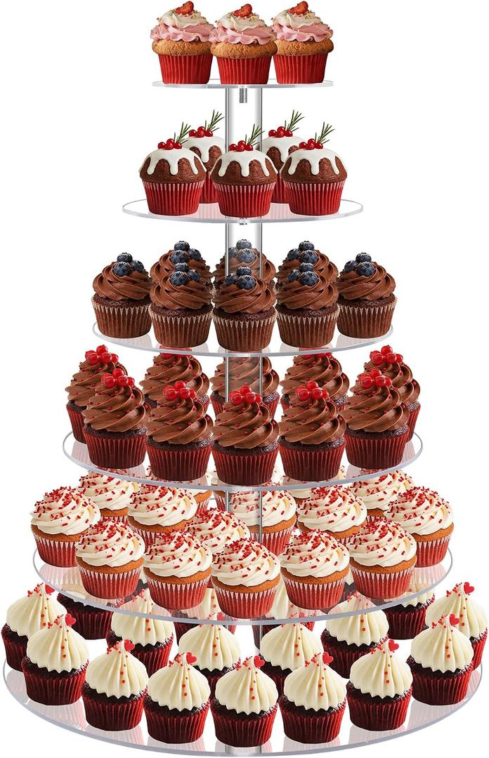 6 Tier Large Cupcake Stand, Tiered Acrylic Cupcake Holder for 80 Cupcakes