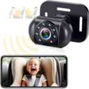 Baby Car Camera for Backseat: Battery Powered Easy Setup Video Record - HD 1080P Infant Carseat Camera for iPhone Only - Clear Night Vision Rear Facing for 2 Kids - V12
