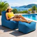 Briwooody Outdoor Bean Bag Chair with Ottoman, Dark Blue, Minimalist, 36x30x28 inches