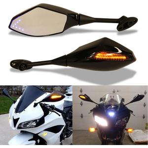 Motorcycle LED Turn Signal Rearview Mirrors Compatible with 2011 2013 Honda CBR250R CBR 600 RR Suzuki GSXR 600 GSXR 750 Yamaha FZ1 FZ6 YZF R1 (Gloss Black+Smoke Len#1)