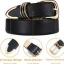 RISANTRY Women's Leather Belts with Gold Buckle Fashion Leather Waist Belt Elegant Ladies Belts for Jeans Gifts for Women (Black)