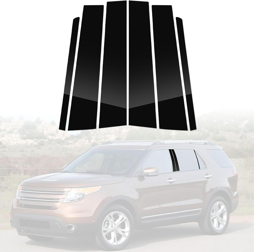 6PCS B+C Pillar Post Window Cover Trim Kit Compatible with Ford,PC Door Pillar Moldings Stickers Set Decoration for Explorer 5th Gen 2011-2019Glossy Black with No Holes