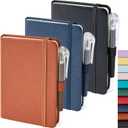 3 Pack Pocket Notebook Journals, Small Notepad Notebooks for Note Taking, A6 Mini Note pads with Pen Holder, 408 Lined Pages, 3.7" x 5.7", Black, Brown, Blue