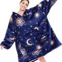 THREE POODLE Wearable Blanket Hoodie for Women, Oversized Sherpa Sweatshirt Blanket for Adults Men, Cozy Hooded Blankets, Gifts for Teen Girls Women Mom Sister (Deep Blue Star)