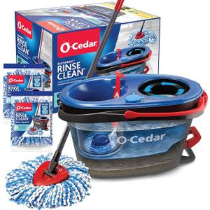 O-Cedar RinseClean Plastic Spin Mop and Bucket System with 2 Extra Mop Heads, Removes 99% of Bacteria with Water Only - 1 Pack
