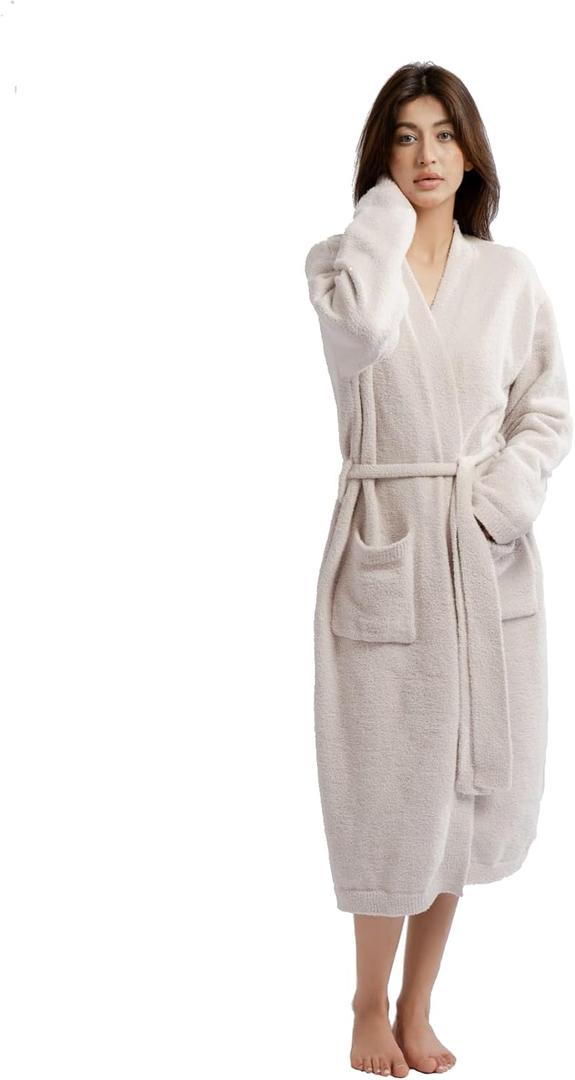 WESHIONGOO Womens Robe Luxury Knit Bathrobe for Women Ultra-Soft Plush Fleece Robe, Cozy Spa-Like Longwear (One Size) (Taupe)