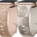 Odbeai Floral Engraved Band Compatible with Apple Watch Bands for Women 38mm 40mm 41mm 42mm 44mm 45mm 46mm 49mm,Soft Silicone Cute Sport Strap for iWatch Bands Women Series 11 10 9-1 SE Ultra1/2/3