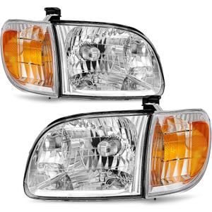 Headlight Assembly Compatible with 2000-2004 Toyota Tundra Double Cab Only & 2000-2004 Toyota Sequoia Headlamp with Turn Signals L & R Bulbs Not Included