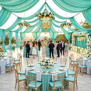 50ftx40ft Mint Green Ceiling Curtain for Wedding Parties | 10 Panels Wrinkle-Free 40 FT Long Tent Draping Curtains for Wedding, Birthday & Theme Parties, 40ft Height with Rod Pocket