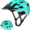 Veltuno Bike Helmet for Adults, Lightweight Mountain Bicycle Helmet with USB Rechargeable LED Rear Light, Removable Sun Visor for Women, Men, Suitable for Cycling and Commuting (Cyan, Medium)