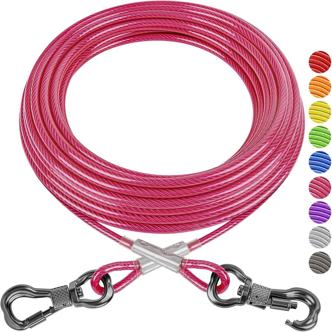XiaZ Dog Tie Out Cable, 30ft Dog Lead for Yard, Heavy Duty Chain Line Outside for Small Medium Large Dogs Up to 250 lbs, Outdoor Dogs Runner Tether (Pink)