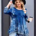 IN'VOLAND Plus Size Tops for Women 3/4 Sleeve Shirts Tunic Tops to Wear with Leggings Loose Fit Summer Fall Clothes (Blue, XXXL)