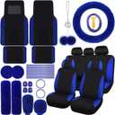 Woanger 47 Car Seat Cover Full Set for Women Included Car Front Rear Seat Fluffy Steering Wheel Cover Belt Automotive Floor Mats Air Conditioner Decoration Strip Universal (Blue)