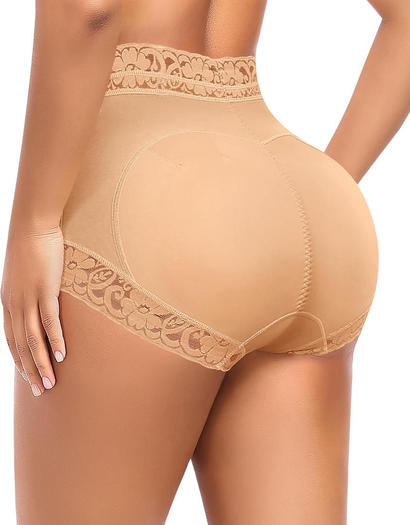 DERCA Butt Lifting Panties Padded Underwear for Women Booty Pads Butt Enhancer Lace Shapewear Panty (Beige, XL)