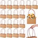 LOLYSIC 20 Pack Kraft Paper Flower Gift Bags with Handles, Small Brown Paper Tote Bags with Waterproof Lining for Floral Arrangements, Party Favors, Wedding Welcome Bags, and Gift Packaging