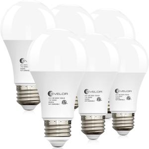 evelor A19 LED Light Bulbs,100 Watt Equivalent Daylight 5000K Efficient 13W,1500 Lumens E26 Base, Non-Dimmable, 15000-Hour Lifespan for Bedroom, Living Room, Office, 6-Packs