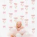 Cheerland Pink Bow Birthday Decorations with Hanging Pearl Pink Bow Party Girl Baby Shower Photo Backdrop Streamers Cute Bachelorette Party Girly Coquette Themed Girls Room Decor 1st Bday Supplies