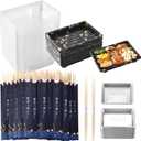 Disposable Dinnerware Set for 50pcs Sushi Trays Containers with Lids 7.3x 5.1 Inch Disposable Sushi Take Out Boxes, 50 Pairs Japanese Bamboo Chopsticks, 100pcs Soy Sauce Dishes