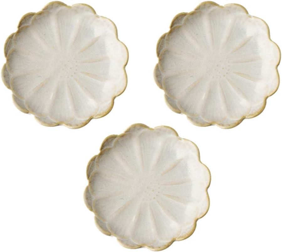 Amosfun 3Pcs Ceramic Dipping Dishes Seasoning Sauce Dishes Flower Shaped Food Plates for Home Restaurant (White)