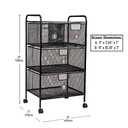 Mind Reader Cart with Drawers, Multipurpose Office Organizer, Utility Cart, Rolling Storage, Metal Mesh, Black