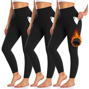 2 Pack Fleece Lined Leggings Women with Pockets -Warm Winter Yoga Pants for Women Thermal Running Workout Leggings (Large-X-Large)