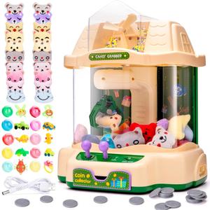 LOYO Claw Machine for Kids, Mini Vending Machine with 30Pcs Toys, Candy Dispenser Arcade Game for Kids 6 7 8 9 10 Birthday Gifts (Green)