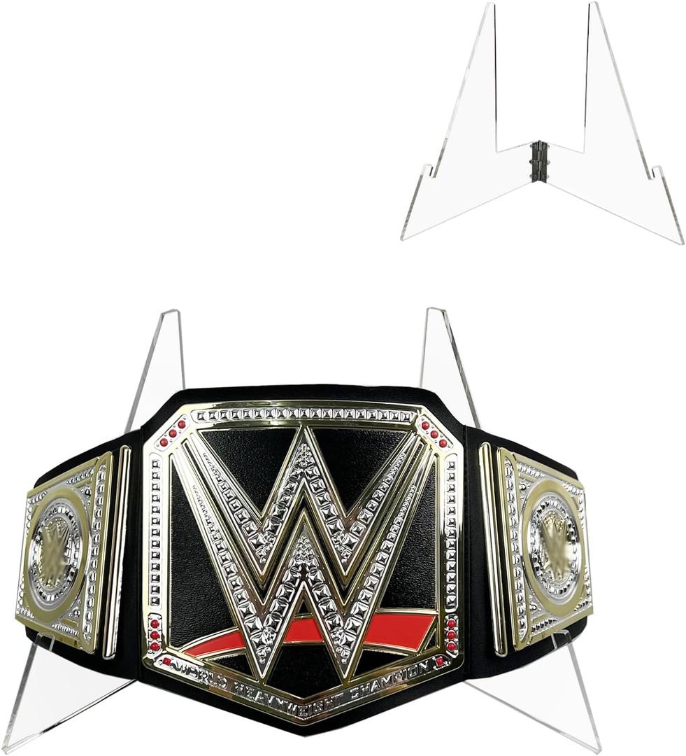 VINJKZQ Championship Belt Display Stand, Adjustable Acrylic Wrestling Belt Display Stand Holder, Clear 5mm Thick Transparent Support Rack for Championship Belts, Wrestling Belts, Photos, Plates