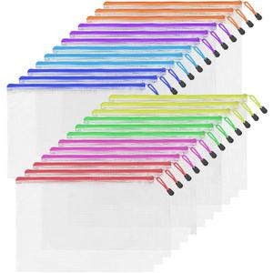 24pcs A4 Mesh Zipper Pouch Bags, Mesh Bags with Zipper Bulk, Pouches for Organization, Clear Storage Bags for Classroom, Travel, Office