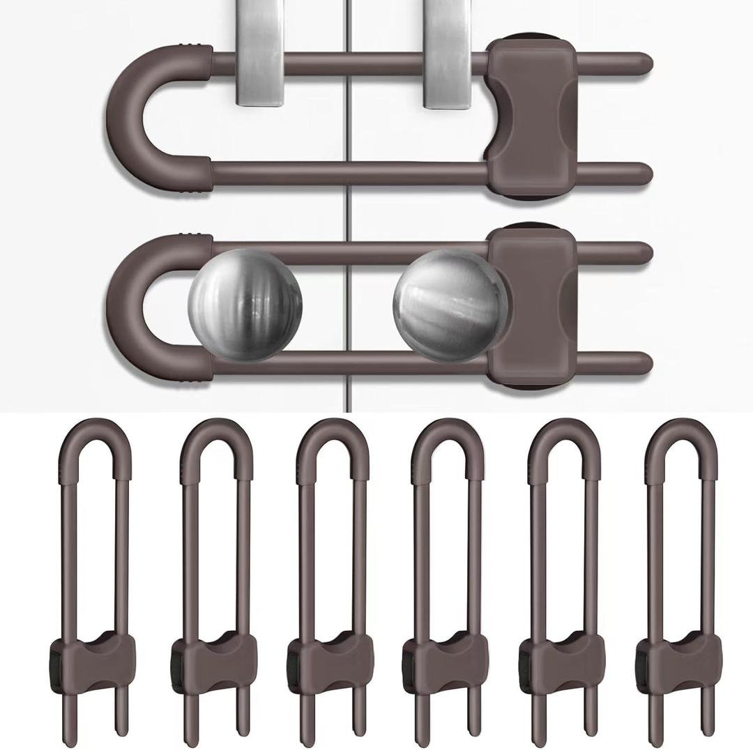 Cabinet Locks for Babies, Baby Proofing Cabinets, 6 Pack U-Shaped Child Locks for Cabinets, Child Proof Cabinet Latches,Child Safety Cabinet Locks with Adjustable by SPISPI(Brown)