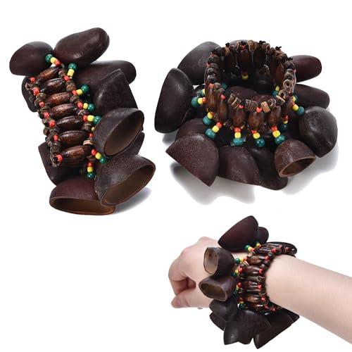 2 Pcs Cacho Seed Rattle Bracelets, Nature Sound African Nut Seed Shell Wrist Shaker Dance Anklets Bell