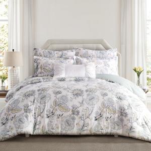 Levtex Home Ophelia Spa Reversible King/Cal King Comforter Set (106x94in) with 2 Pillowcases (36x20in) - Bedding - Blue, Yellow, White - Rayon King Size Comforter Set - Lightweight, Soft, Pre-Washed