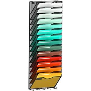 Hanging Wall File Organizer Wall Mounted File Holder Document Wall Organizer for Office Organization and School Storage (No Assembly Required) (15 Tier Black)