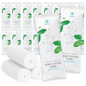 60 Hot or Cold Wrapped Moist Towels - 9'' x 9" Moist Towelettes Individually Wrapped Disposable Face & Hand - Pre-Moistened Hand Wipes Soft Refreshing, Travel, Spa, Restaurant - Unscented