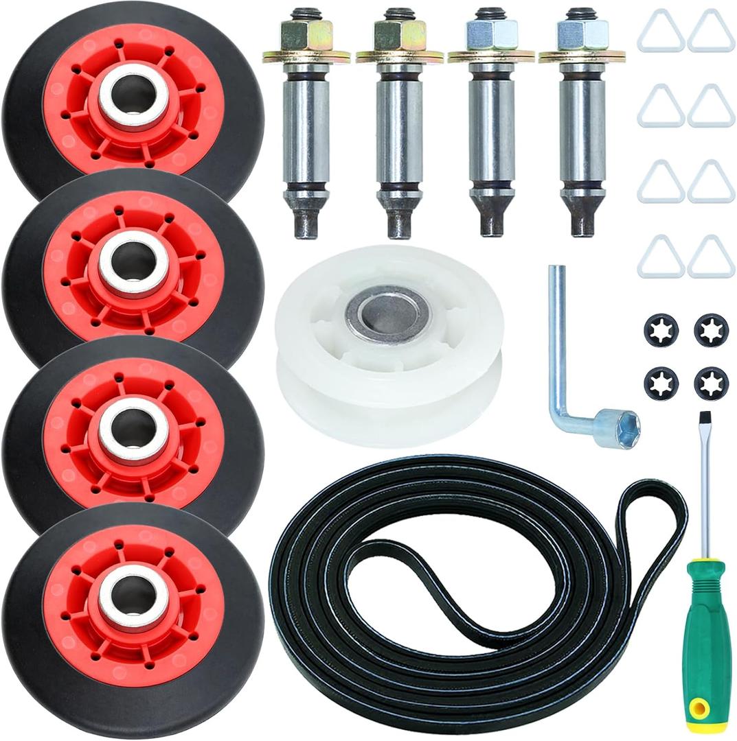 [Upgraded] 4392067 Dryer Repair Kit with WPW10314173 Drum Roller 279640 Dryer Idler Pulley 661570v Dryer Belt WPW10359272 WPW10359271 Dryer Drum Roller Axle Tools for Whirlpool Maytag Dryers