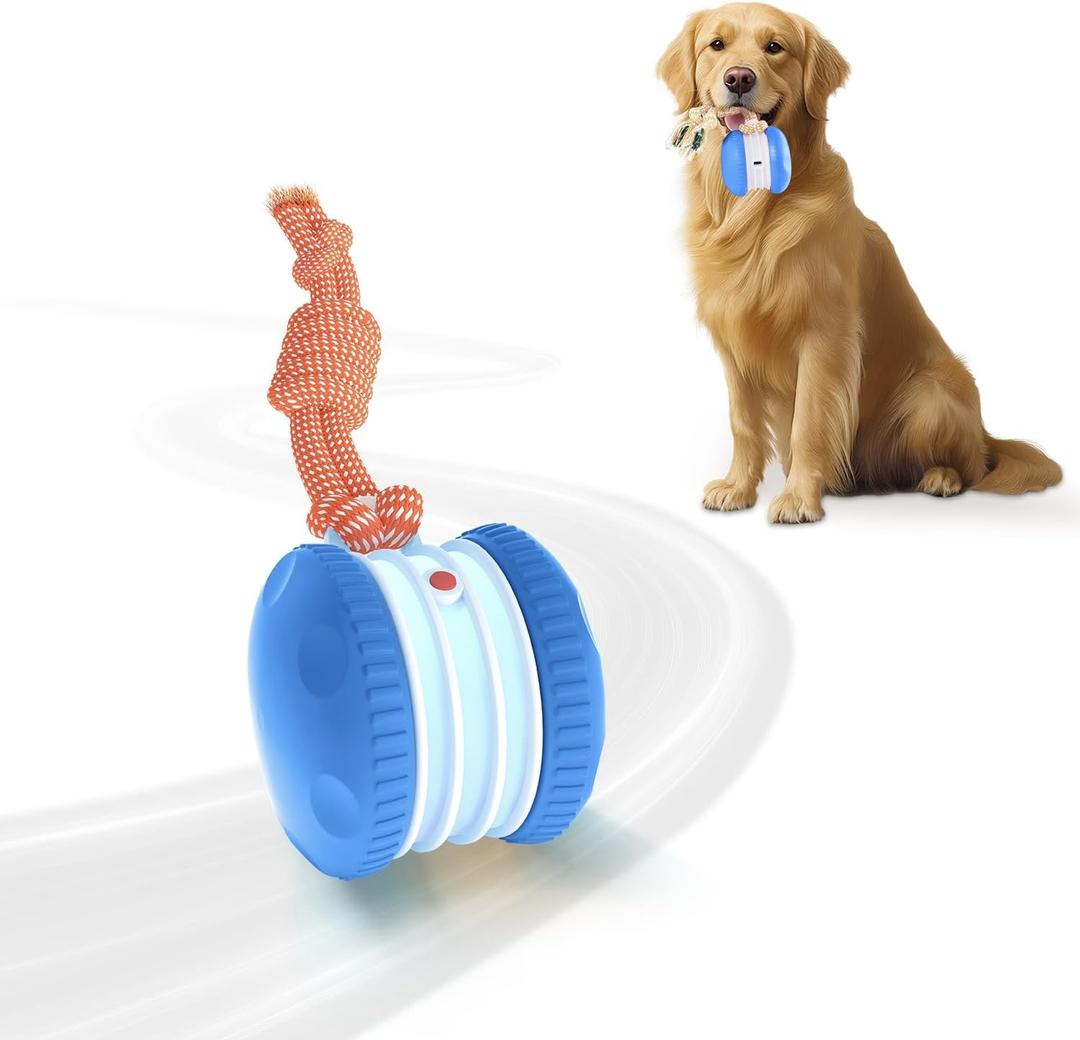 PJC Interactive Dog Toy  Automatic Electric Rolling Ball with Rope, Motion-Activated Play, Random Movement, Rechargeable, Ideal for Boredom Relief for All Dog Sizes