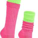 Komorebi Slouch Socks Women's Leg Warmers Cotton Knee High Soft Knit Boot Socks Colorful Scrunch Size 9-11 (Mix Neon Pink&neon Green)
