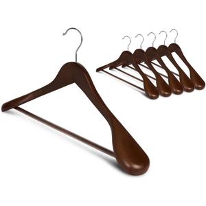 StorageWorks Wooden Hangers 6 Pack, Extra Wide Shoulder Wood Coat Hanger for Coats, Shirts, Jackets, Pants, Suits, Light Walnut Color