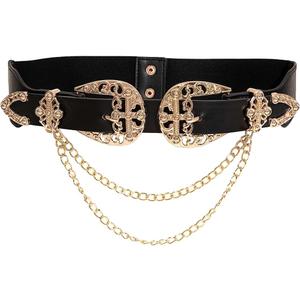 Verdusa Women's Double Buckle Chain Cowgirl Belts Leather Elastic Waist Belt (Black) Verdusa Women's Double Buckle Chain Cowgirl Belts Leather Elastic Waist Belt (Black)