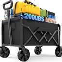 Kitsure Collapsible Wagon with Wheels, Foldable Dog Wagon Carts with 200lbs Load Capacity, Utility Shopping Cart, Black, 28.0" x 17.0" x 36.0"