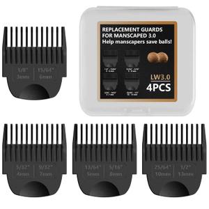 4 Pack Guards for Manscaped Lawn Mower 3.0 - Adjustable Lawnmower 3.0 Trimmer Guards with Organizer, Waterproof Guide Comb Replacement for Manscaped 3.0 Attachments, Cutting Lengths from 1/8" to 1/2"