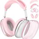 【4 in 1】 Set for Apple AirPod Max Case Cover, Anti-Scratch Ear Pad Covers/ Ear Cups Cover/ Headband Cover, AirPod Max Covers Accessories for Apple AirPods Max (2020 Lightning / 2024 USB-C)-Clear Pink