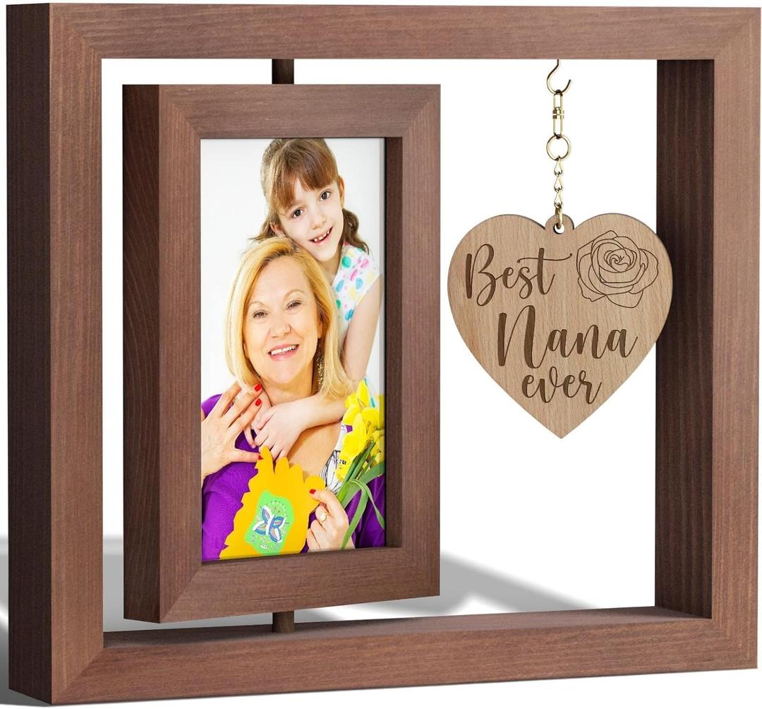 Christmas Gifts Gift for Grandma Nana Gifts for Christmas from Grandkids Granddaughter Grandson Grandma Picture Frame Rotating Grandkids Picture Frame for 4x6 Photo Gigi Gift for Grandmother Nana (A3.Brown-Nana)