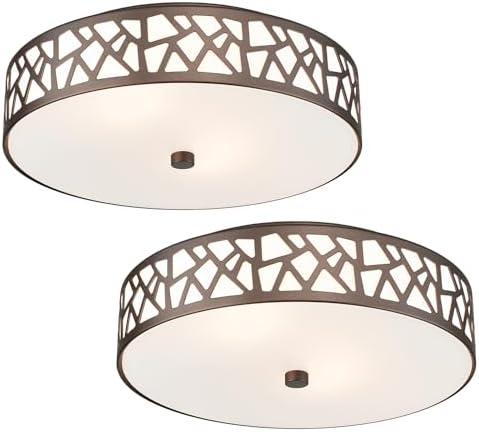 VICNIE 2 PK Flush Mount Ceiling Light Fixture, 12 Inch Ceiling Light Fixtures with Frosted Glass Shade, 2 - Bulb Oil Rubbed Bronze Light Fixtures Ceiling Mount for Bedroom, Hallway, Kitchen, Bathroom