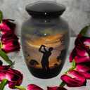 Small Cremation Urn for Human Ashes - 6 x 4 inch, 650 ml, Golfer Design, Aluminum, Handcrafted Memorial Container
