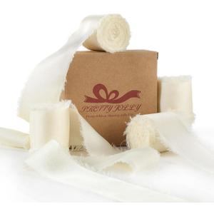 Pretty Jolly Cream Silk Satin Ribbon for Flower Bouquet 4 Rolls 1 1/2 Inch x 5Yd Handmade Frayed Fabric Ribbons for Gift Wrapping,Crafts,Baby Shower,Wedding Invitations,Hair Bows and Holiday Decor