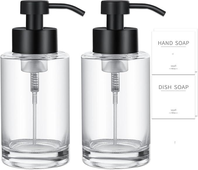 Foami
Foaming Soap Dispenser Set, 12 Oz Glass Hand Soap Dispenser with 304 Rust Proof Stainless Steel Pump, Waterproof Labels, for Bathroom Decor Kitchen College Dorm, Clear Black Pump 2 Pack