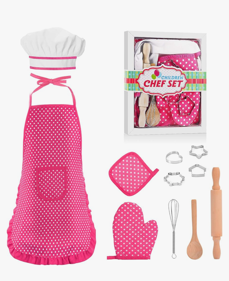 Gifts for 2-8 Year Old Girls Boys,Chef Costume Set Kids Apron for Girls Toddler Birthday Xmas Gifts for Kids Stocking Stuffer