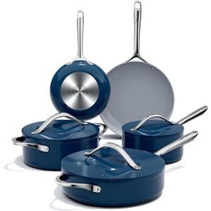 Ceramic Cookware Set Nonstick Pots and Pans Set with Lid Non Toxic, PTFE/PFOA/PFAS Free, Quick & Even Heat Distribution, Stovetop to Oven Versatility, Ergonomic Stainless Steel Handle, Navy Blue